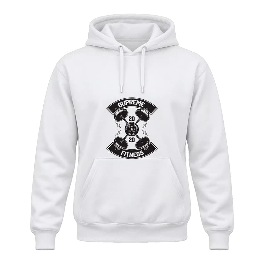 Hoodie — Fitness · Force et discipline — الأمام — أبيض